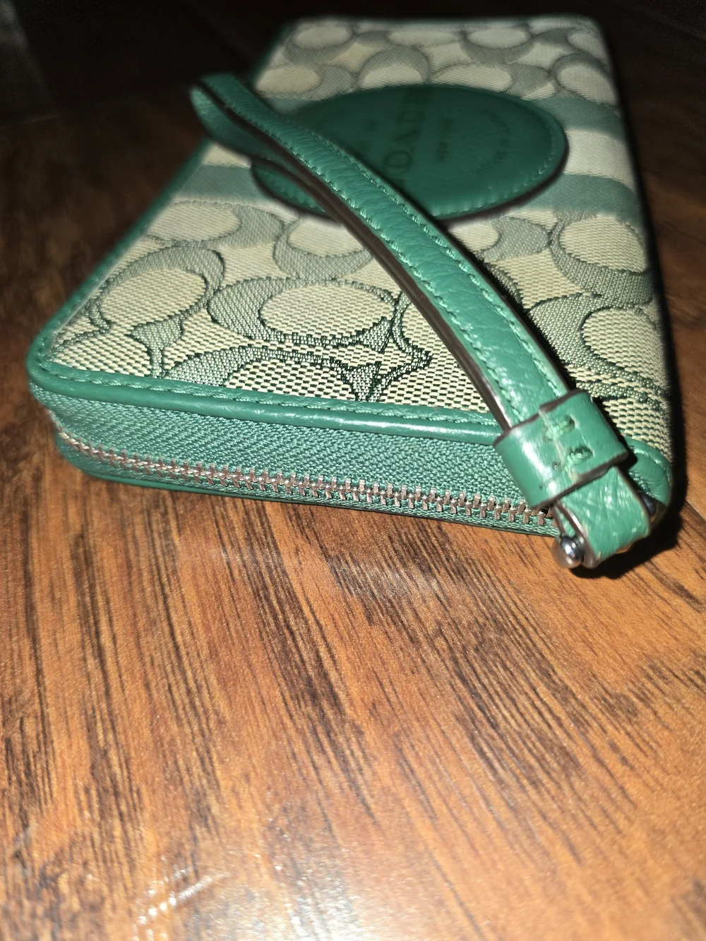 COACH Green Signature Wristlet Phone Case